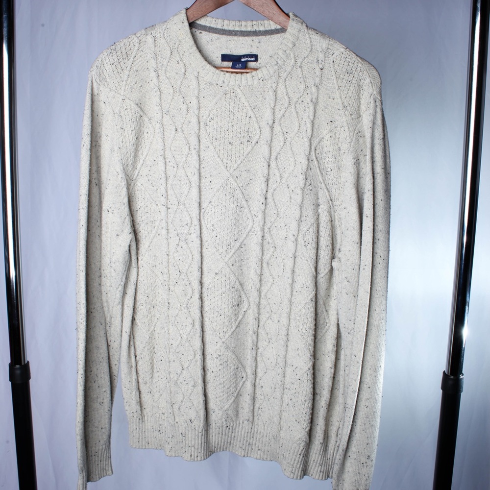 Basic Editions Men’s Sweater Size Large Cream Beige Crew Neck Cable Knit